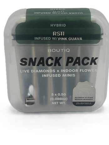 BOUTIQ Snack Pack – Live Diamond Infused mini Pre rolls – 5pk – RS11 x Pink Guava